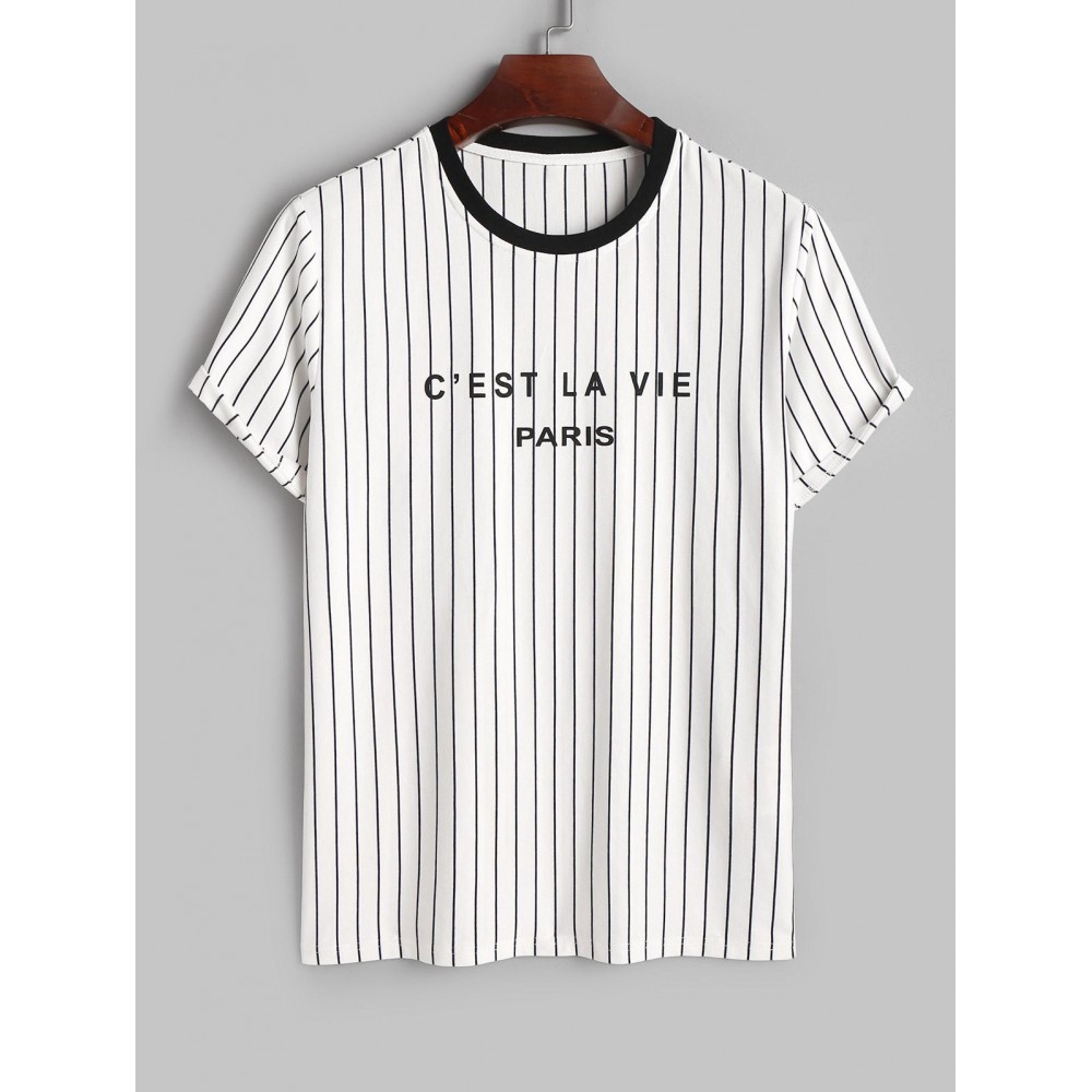 C'EST LA VIE PARIS Striped Pattern Short Sleeves T-shirt C'EST LA VIE PARIS Striped Pattern Short Sleeves T-shirt
