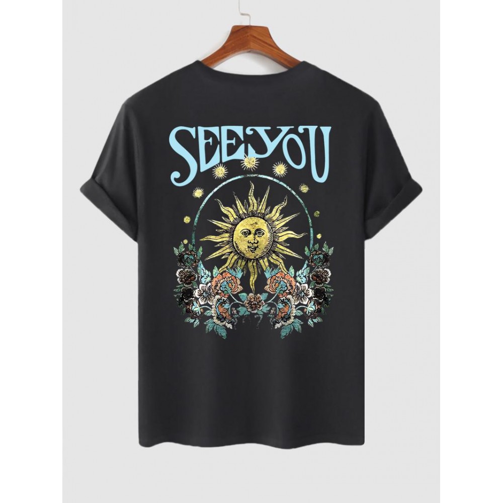 Letter and Sun and Flowers Graphic Pattern T-shirt Letter and Sun and Flowers Graphic Pattern T-shirt