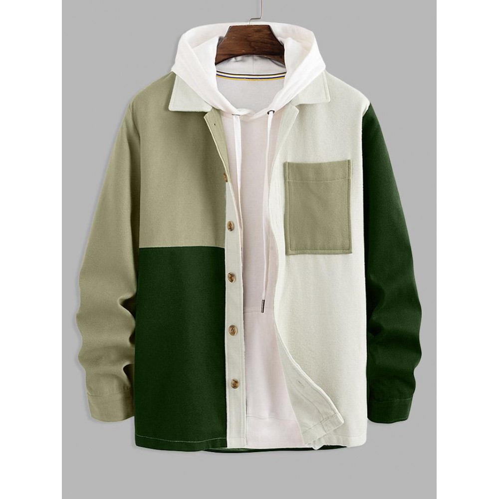 Colorblock Front Pocket Design Woolen Jacket Colorblock Front Pocket Design Woolen Jacket