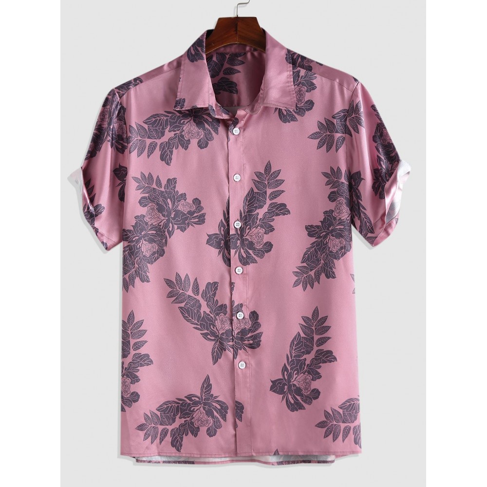 Leaves and Flowers Printed Turndown Collar Shirt Leaves and Flowers Printed Turndown Collar Shirt