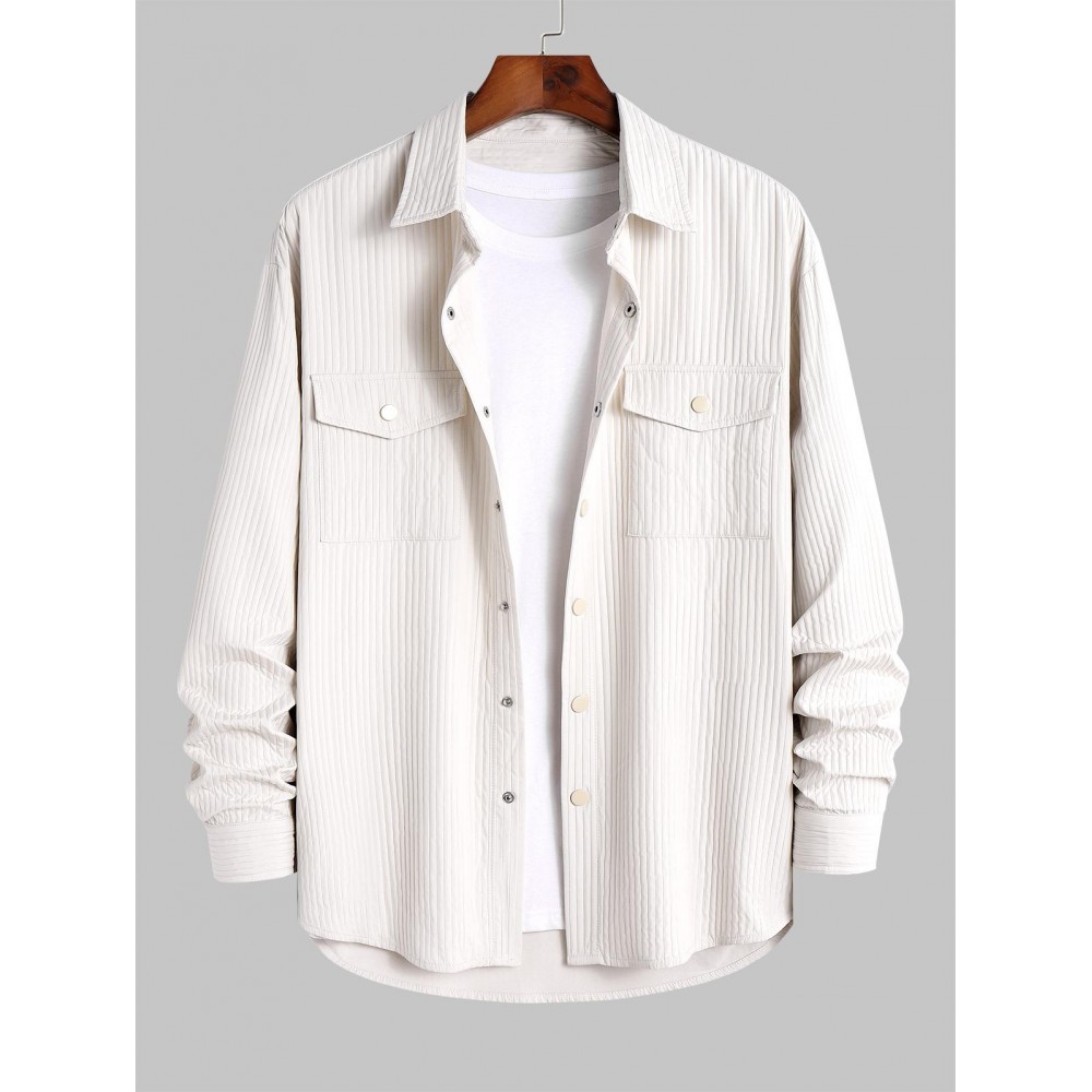 Men's Daily Casual Textured Pocket Long Sleeve Button Up Solid Color Shirt Men's Daily Casual Textured Pocket Long Sleeve Button Up Solid Color Shirt