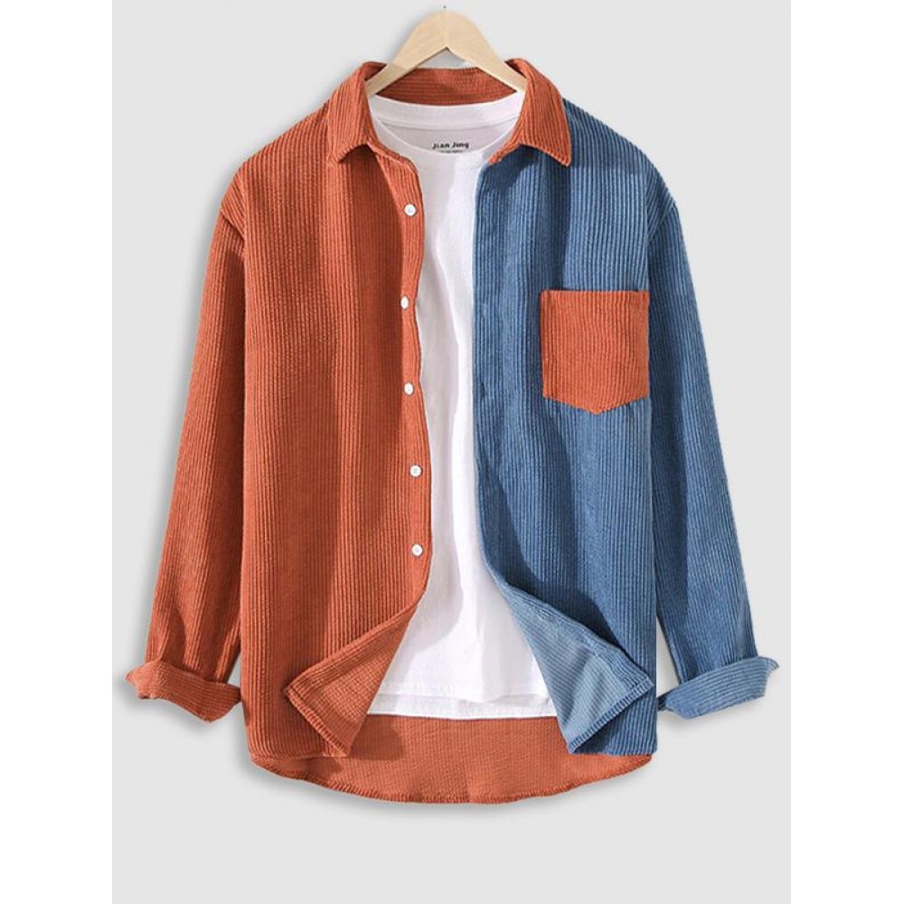 Colorblock Pattern Corduroy Long Sleeves Shirt Colorblock Pattern Corduroy Long Sleeves Shirt