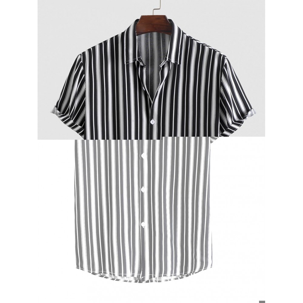 Vertical Striped Pattern Short Sleeves Shirt Vertical Striped Pattern Short Sleeves Shirt