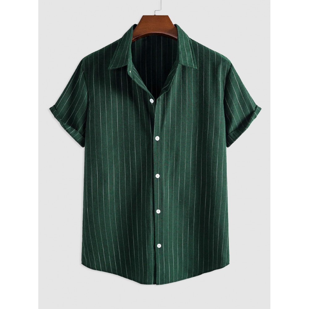 Men's Vertical Striped Pattern Short Sleeves Button Fly Casual Summer Shirt Men's Vertical Striped Pattern Short Sleeves Button Fly Casual Summer Shirt